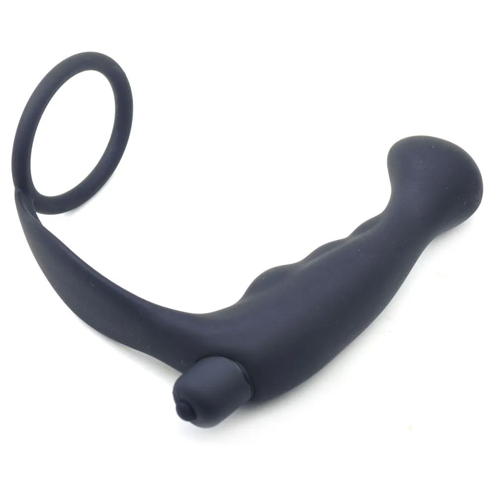 Silicone Anal Plug Vibrator With Cock Ring Black
