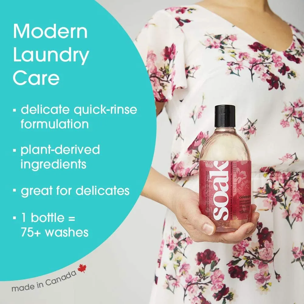 Soak Laundry Soap  No Rinse, Plant Derived Hand Wash Detergent - 375 ml / 12 fl. oz, 75  Washes (Celebration)