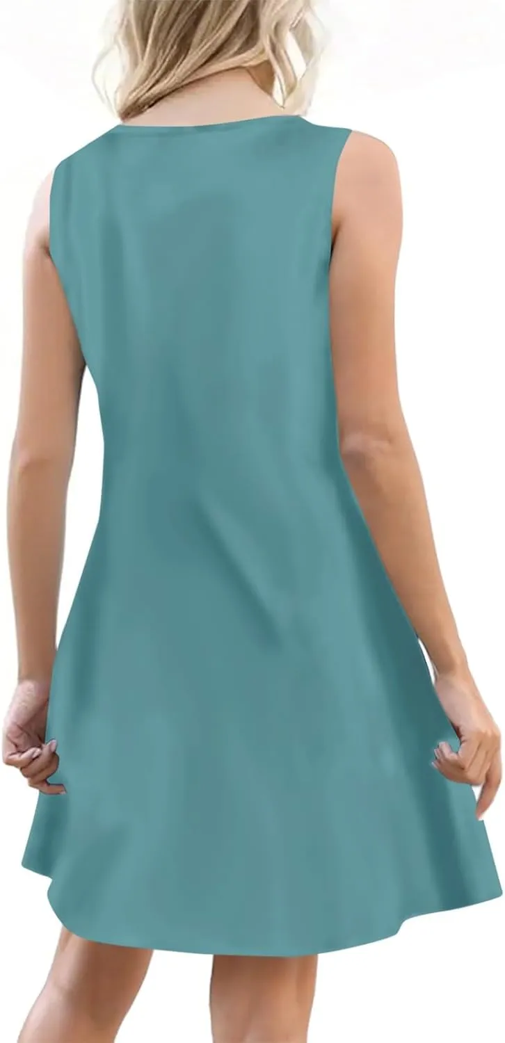 Sundress for Women Sleeveless Tank Dresses 2025 Vacation Plus Size Casual Button V Neck Boho Floral Beach Dress