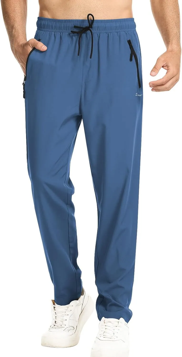Surenow Men's Athletic Running Sweatpants Lightweight Stretch Jogger Track Pants Tapered Workout Gym Pants with Zipper Pocket