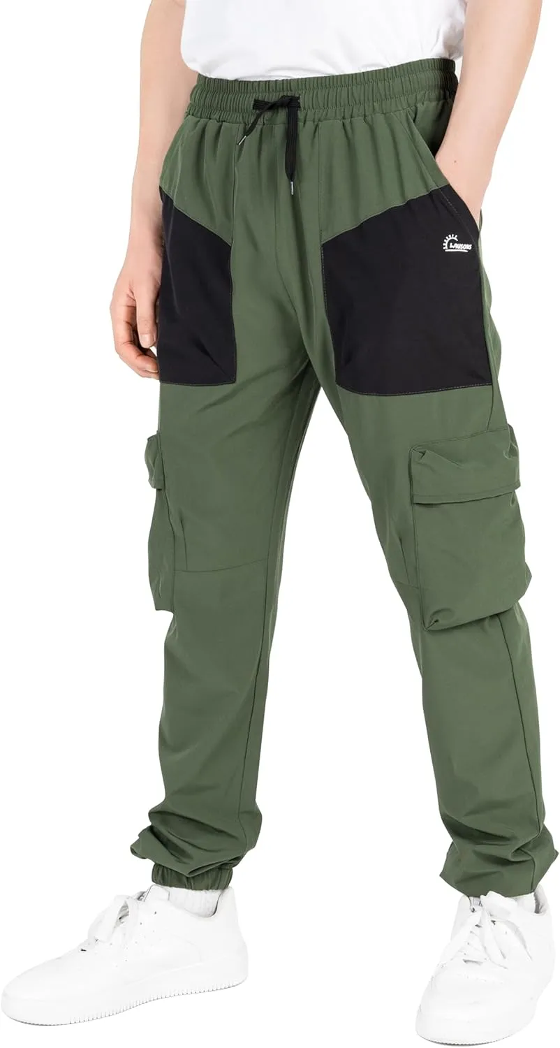 TLAENSON Boys Cargo Pants Joggers Kids Lightweight Quick Dry Hiking Pant Youth Running Athletic Jogging for Sports Outdoor