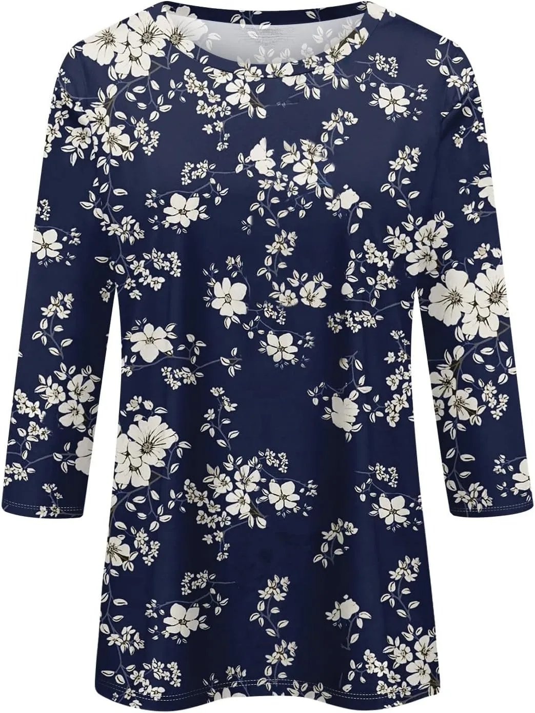 Womens 3/4 Sleeve Tops 2025 Summer Print Round Neck Shirts Loose Fit Three Quarter Sleeve Tshirts