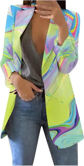 Women's Fall Casual Trendy Long Sleeve Lapel Floral Cardigan Jacket Plus Size