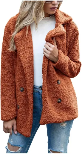 Womens Fleece Jacket 2024 Winter Lapel Button Down Coats Casual Oversized Trendy Teddy Bear Jacket Fluffy Outerwear