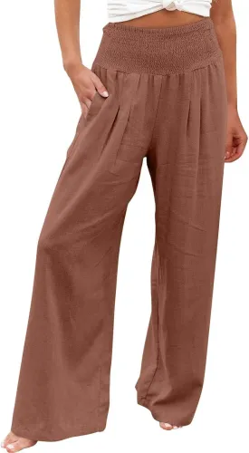 Women's High Waist Wide Leg Pants, Dressy Casual Palazzo Pant Solid Casual Beach Pant Flowy Trousers for Ladies