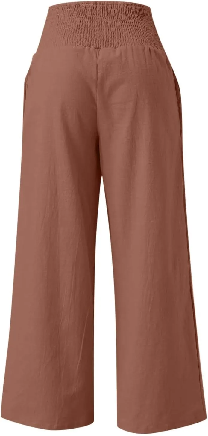 Women's High Waist Wide Leg Pants, Dressy Casual Palazzo Pant Solid Casual Beach Pant Flowy Trousers for Ladies