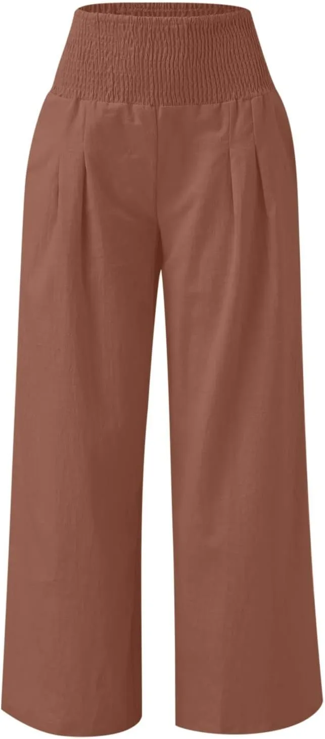 Women's High Waist Wide Leg Pants, Dressy Casual Palazzo Pant Solid Casual Beach Pant Flowy Trousers for Ladies