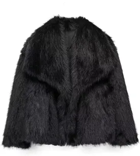 Women's Lapel Faux Fur Jackets Winter Warm Long Sleeve Coats Open Front Fluffy Outerwear