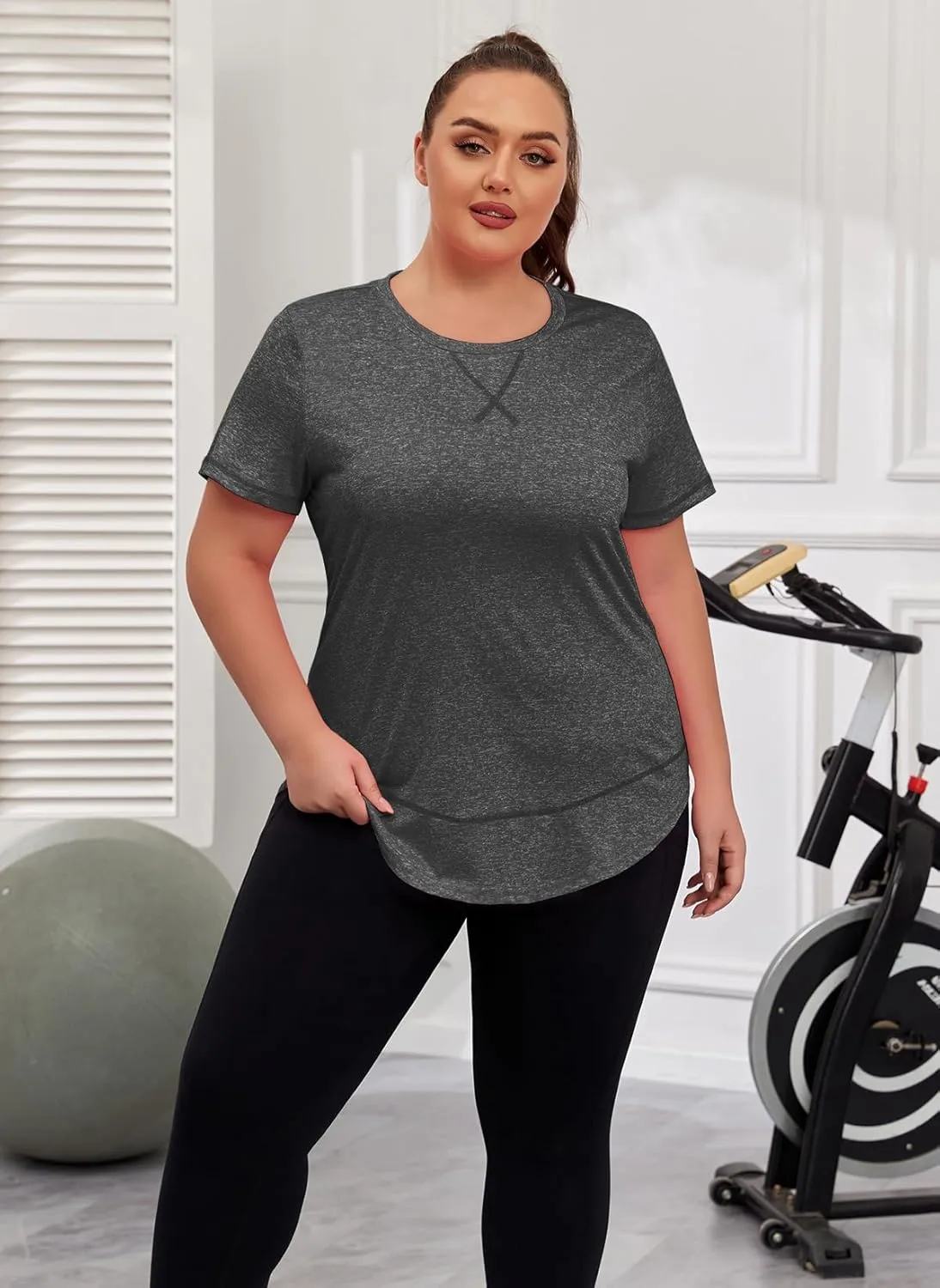 Women's Plus Size Workout Tops Short Sleeve Loose fit Shirts Athletic Gym Yoga Clothing
