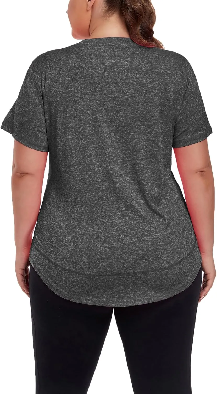 Women's Plus Size Workout Tops Short Sleeve Loose fit Shirts Athletic Gym Yoga Clothing