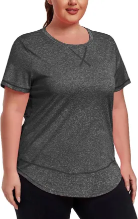 Women's Plus Size Workout Tops Short Sleeve Loose fit Shirts Athletic Gym Yoga Clothing
