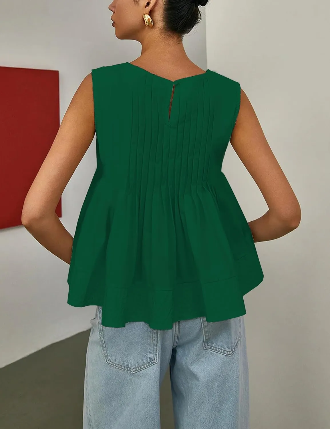 Womens Summer Tank Tops Pleated Babydoll Tops Sleeveless Peplum Casual Blouse T Shirts