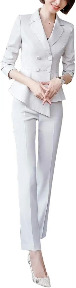 YUNCLOS Women's Double Breasted 2 Piece Suit Set 2 Button Blazer Jacket and Pants