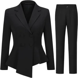 YUNCLOS Women's Double Breasted 2 Piece Suit Set 2 Button Blazer Jacket and Pants