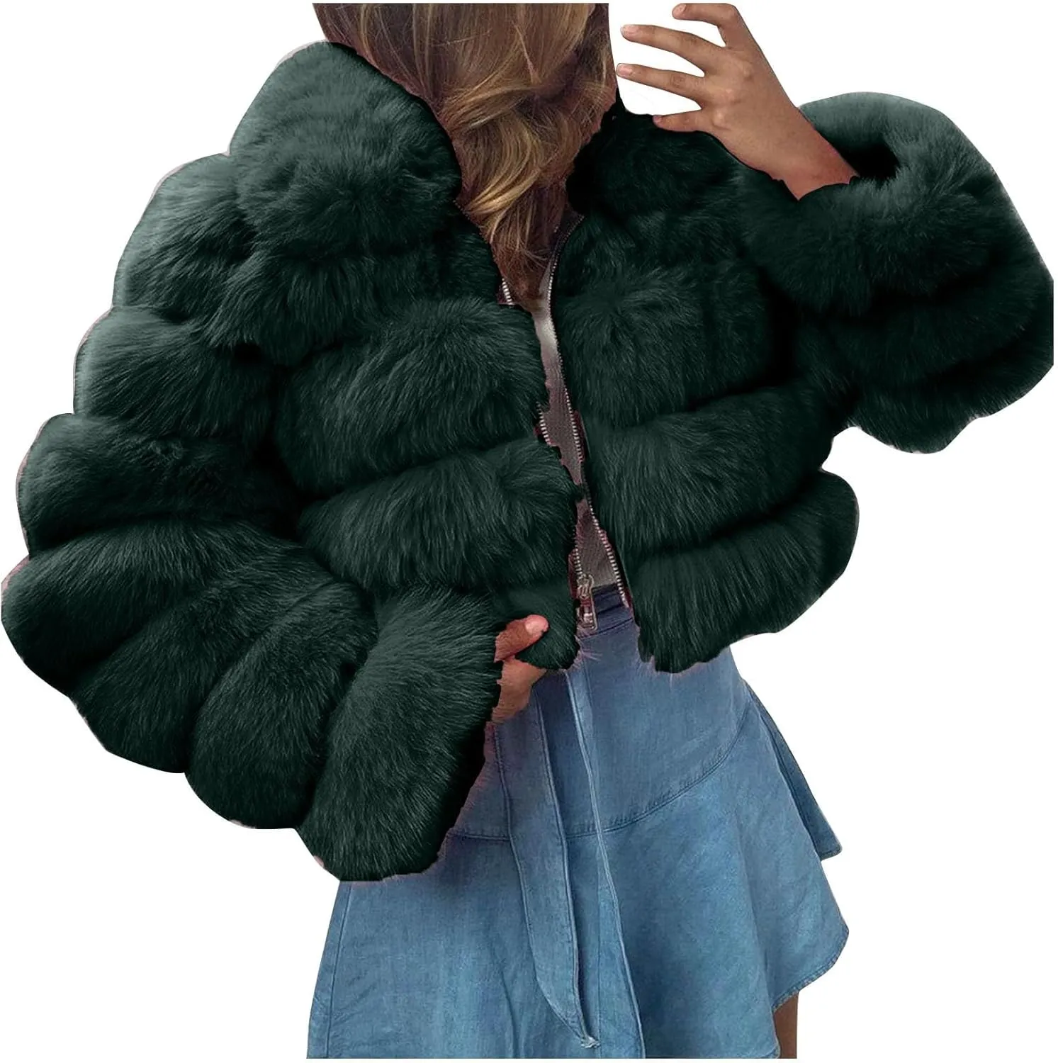 ZBYY Women Fluffy Faux Fur Coat Cropped Jacket Puffer Jacket Zip Up Luxury Winter Warm Fuzzy Teddy Jacket Parka Outwear